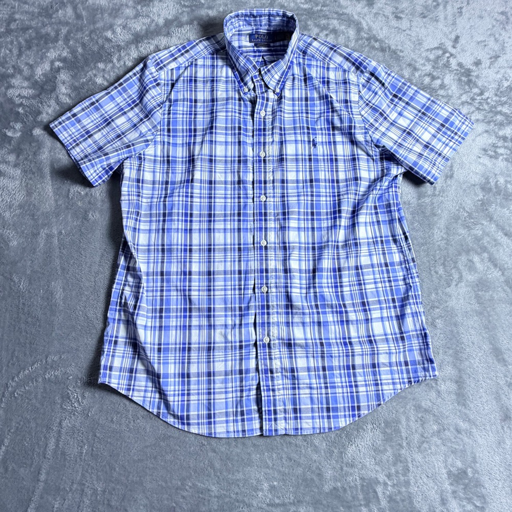 Polo Ralph Lauren Mens LG Classic Fit Performance Plaid Short Sleeve Shirt Blue